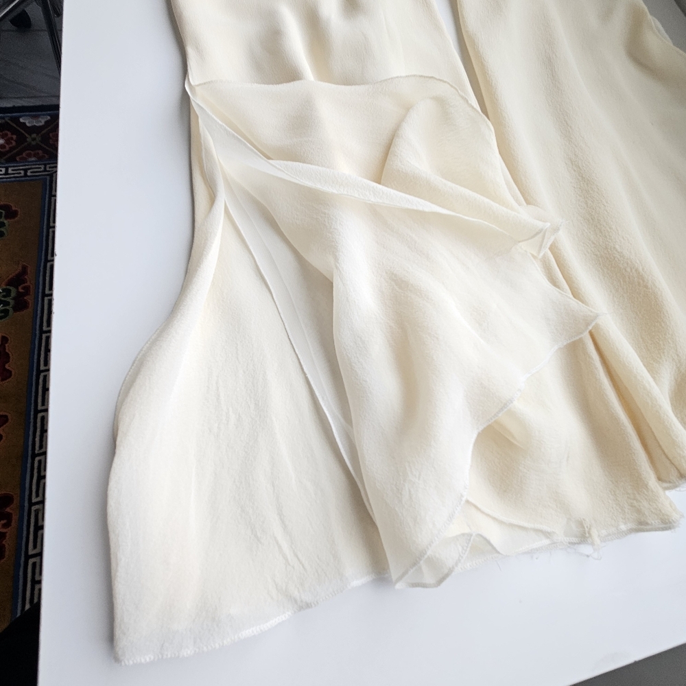 AKRIS Cream Side Slit Layered Silk High Waist Flowey Pants - Picture 13 of 16